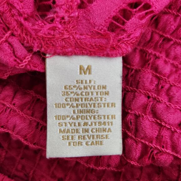 Flying Tomato Lace Crop Top – Hot Pink Sheer Long Sleeve with Smocked Back - Picture 7 of 7